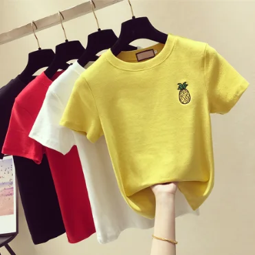 Женская футболка из хлопка повседневная трикотажная с коротким рукавом вышивкой