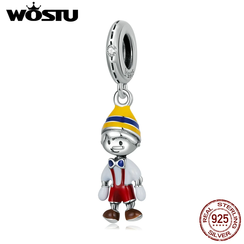 WOSTU 925 Sterling Silver Creative Cool Overalls  Boy Orignal Charms Bead For Necklace Bracelets Women Jewelry Making FIC2083