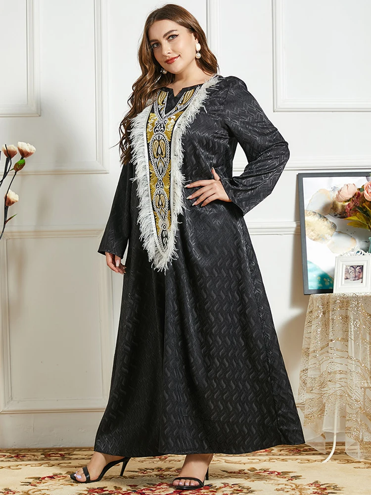 Размера плюс Eid Black Abaya Dubai Kaftan Турция ислам арабское мусульманское платье для женщин длинное женское платье Caftan Marocain