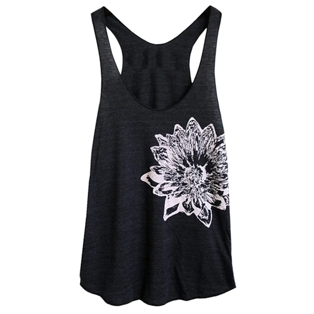 Женская рубашка без рукавов с цветочным принтом Повседневная Свободная майка