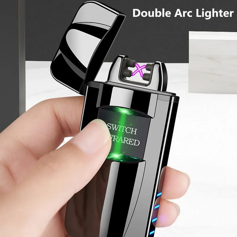 

New Infrared Sensor USB charging Cigarette Lighter Double Arc cigar Lighters Windproof flameless Electronic Plasma Lighter