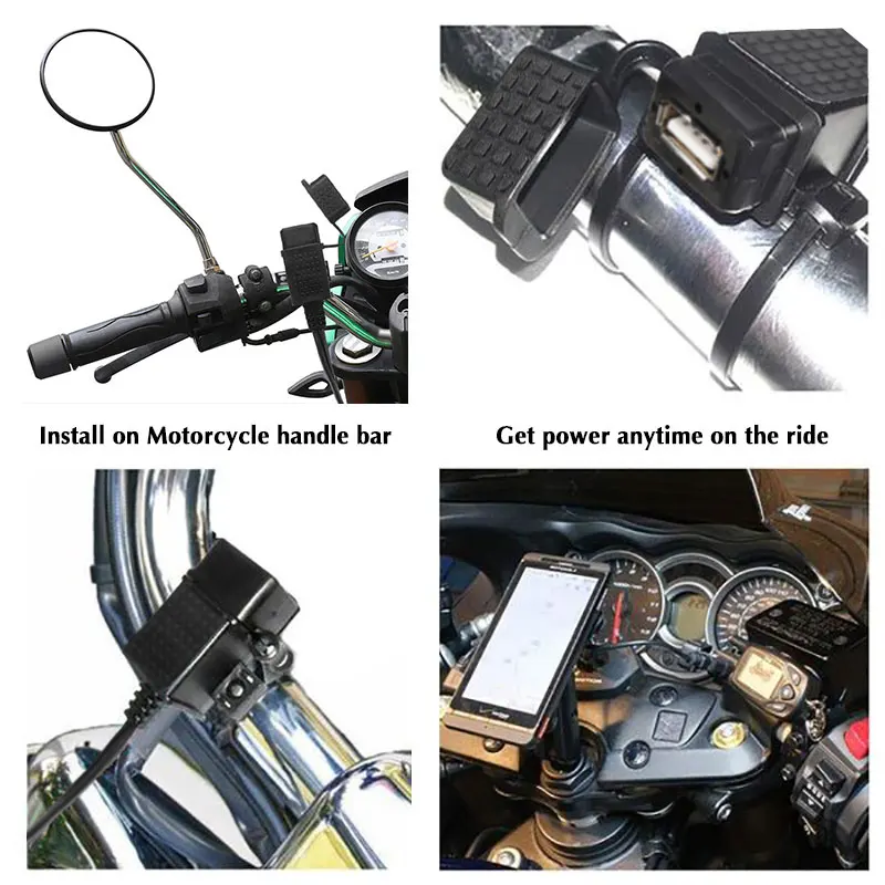 

12V Universal Waterproof Dust Resistant Motorcycle Handlebar SAE to USB GPS Tablets MP4 Phone Charger Cable Adapter Inline Fuse