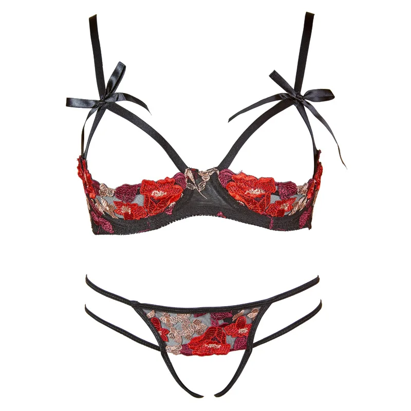 

Women Lingerie Sexy Seduction Lingerie Open Breasts Small Breasts Push Up Bra Open Crotch Panty Underwear Set Underwear Set