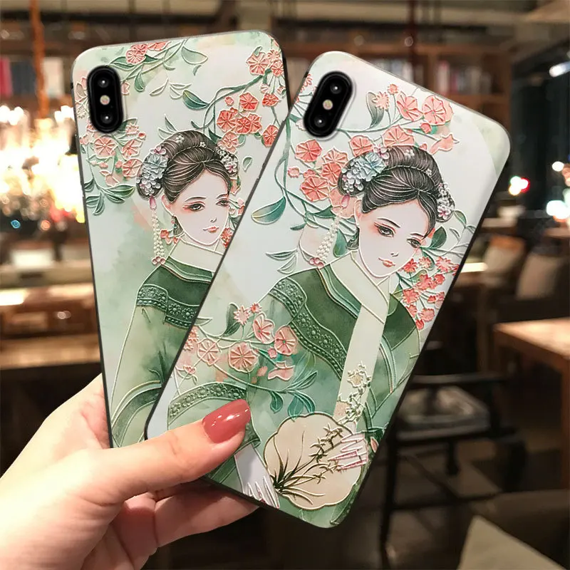 Мультяшный рельефный чехол для телефона с девушкой iPhone 11 12 13 ProMax X XR XS XSMax SE2 мягкая