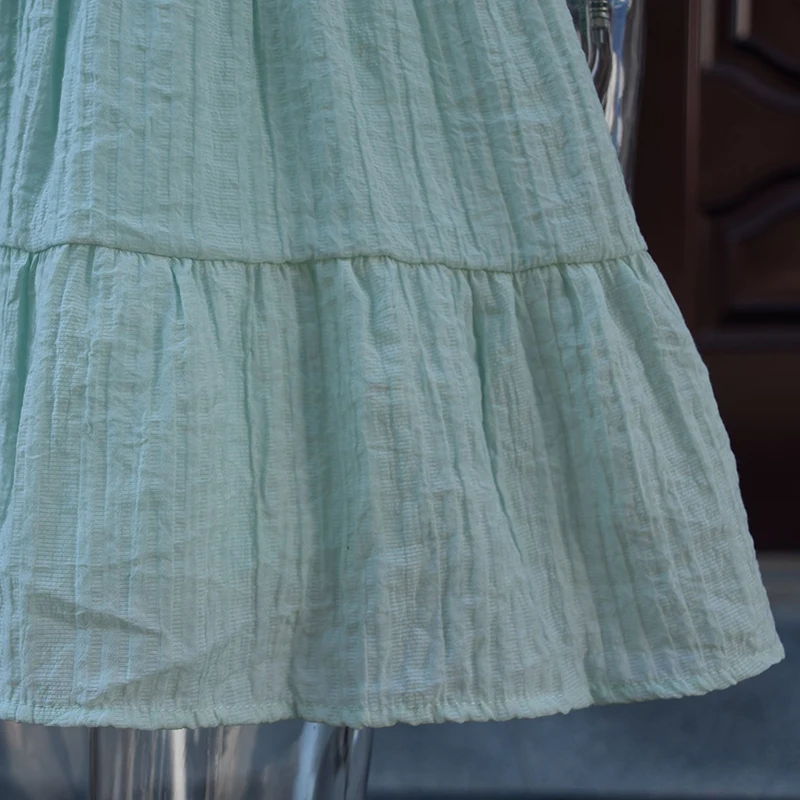 

ATUENDO Summer Fashion Maxi Dress for Women Vintage Solid Soft Green Silk Long Robe Casual Wedding Guest High Waist Lady Dresses