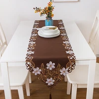 new 40175cm brown pastoral embroidered white floral tassel tablecloth table runner home party wedding dinner table decor cloth