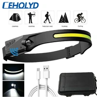 cob led headlamp sensor headlight with built in battery flashlight usb rechargeable head lamp torch 5 lighting modes ceholyd