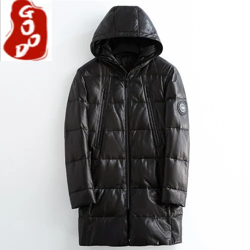 

Мужская длинная куртка на утином пуху, теплая зимняя куртка из 100% натуральной овечьей кожи, 2021