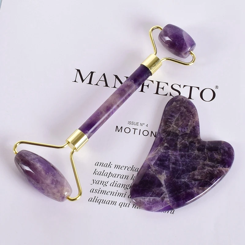 Аметистовый ролик для лица набор инструментов массажа шеи натуральный камень