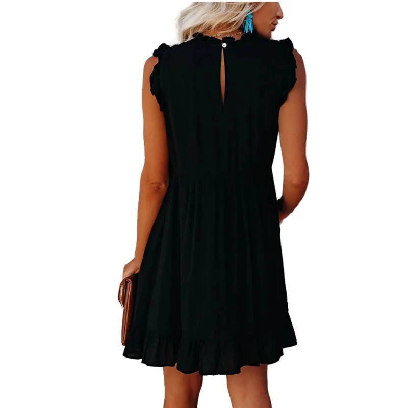 

Summer Dress Women 2021 Sleeveless Sundresses Women Elegant Vintage Ladies Ruffle Beach Blue