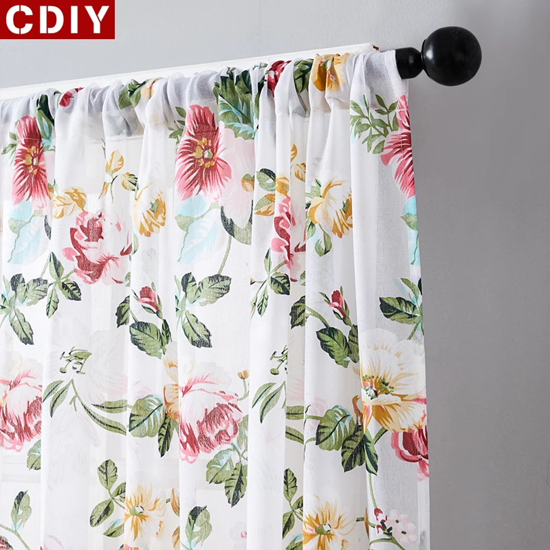 

CDIY Floral Window Tulle Curtains For Living Room Bedroom Modern Voile Curtains Printed Sheer Curtains Drapes Blind Customized