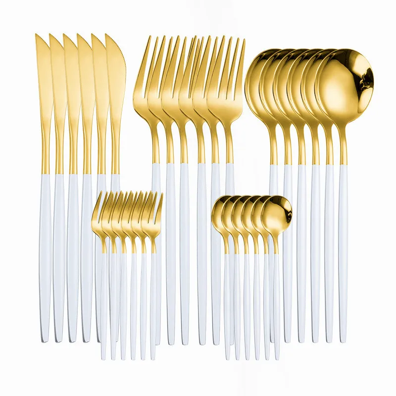 

Кухонный набор столовых приборов из белого золота, 30 дюймов, столовый набор из нержавеющей стали, ложка, вилка, нож, столовая посуда, роскошн...