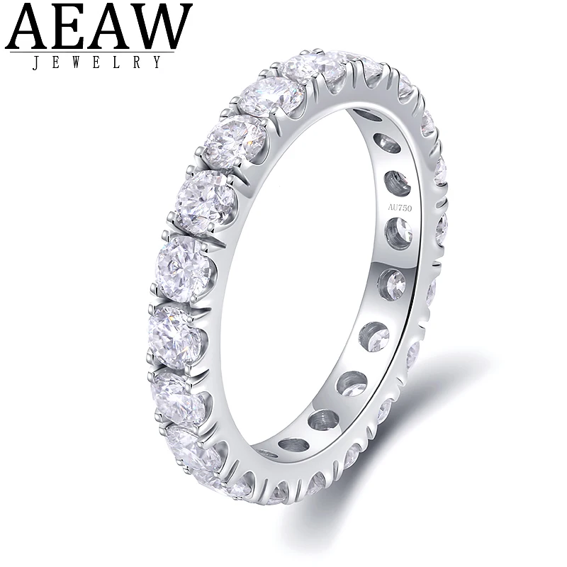 

AEAW Solid 14K White Gold DF Color Round Moissanite Enternity Full Diamond Band 2.5mm 1.5ctw For Women