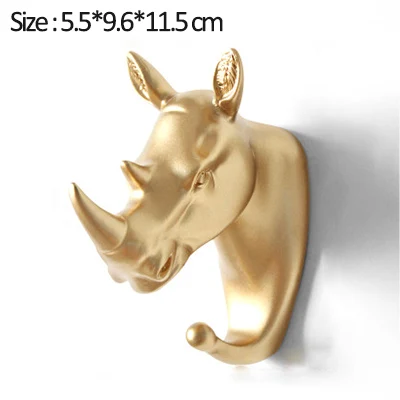 Gold-rhinoceros Домашний крючок, декоративный крючок, золотые крючки в виде животных, держатель для ключей, настенный домашний настенный крючок, многофункциональный подвесной крючок, держатель, настенный крючок - Цвет: Gold-rhinoceros