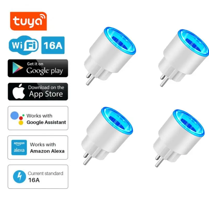 4/3/2/1 шт. умная вилка Tuya WiFi 16 А монитор питания с европейской розеткой беспроводная