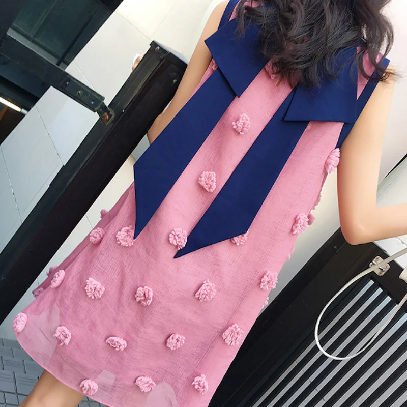 

Women O-neck Dress Sleevelss Bowtie Back Summer Dress Plus Size Loose Oversized Short Dress Flower Maternity Dress Vestidos