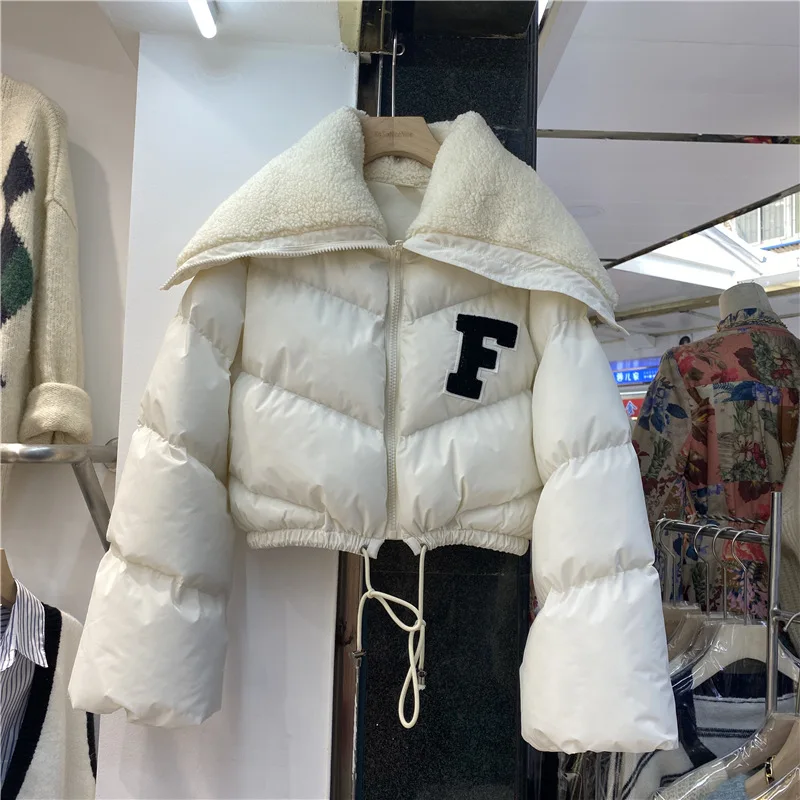 Low Moq Cheap Letter F Applique Sherpa Collar Zipper Pockets Women Winter Cotton-Padded Jacket Puffer F Bubble Coats