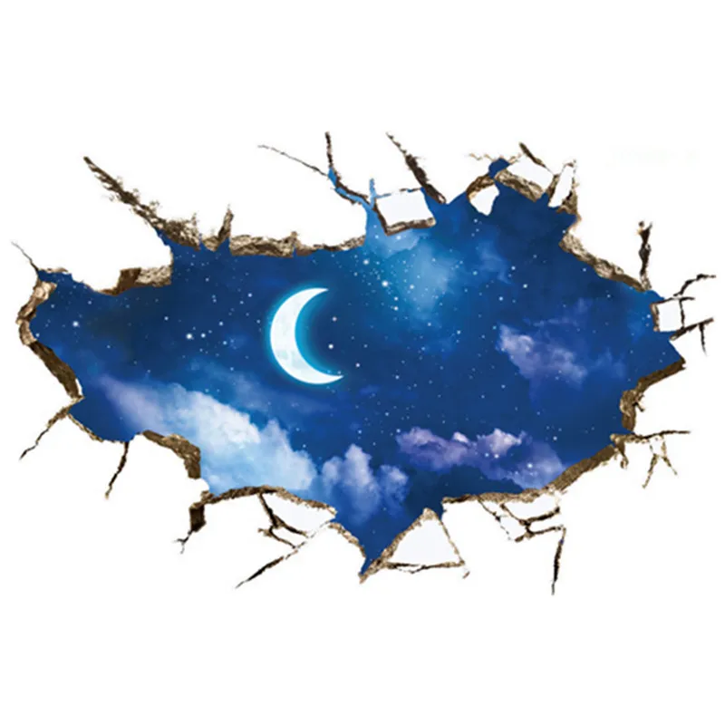 Голубое небо белый пейзаж с облаками 3d сломанная настенная виниловая наклейка