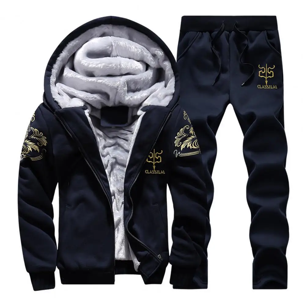 

Tracksuit Men Winter Camouflage Hoodie Casual Hooded Warm Sweatshirt Thick Fleece 2PC Jacket+Pant Elastic Waist Zipper Coat Suit