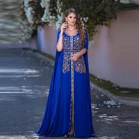 elegant moroccan caftan evening dresses long 2022 gold applique blue muslim women party dress dubai saudi arabic prom gowns ev62