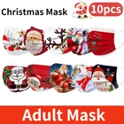 Маски для взрослых с рисунком рождественского лося, 10 шт., 3-слойные мягкие одноразовые маски, защитная маска с фильтром, рождественские маски