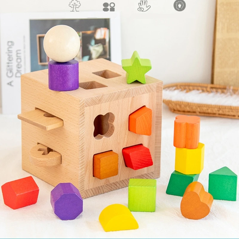 

17 Holes Wooden Shape Matching Sorter Cognitive Intelligent Training Children Early Educational Toys Preschool Gift