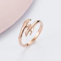 inschic hot sale romantic rose golden hands hug couple rings for lover stainless steel women male pairs ring valentines day gift
