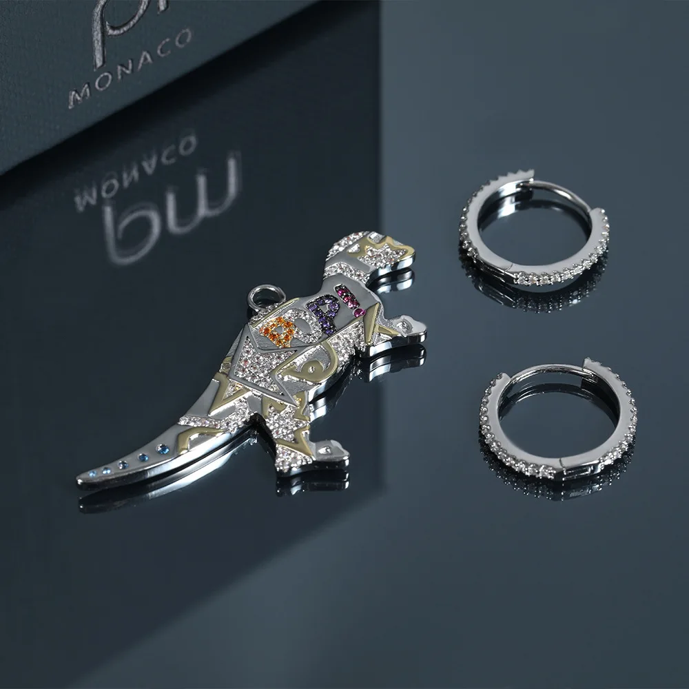 

Trendy Jewelry Asymmetry Pop Dinosaur Pendant Earrings Colorful Cubic Zirconia Women Fashion Party Holiday Jewelry