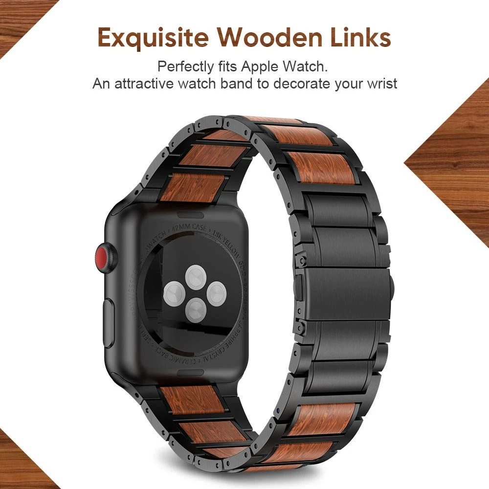 

Compatible For Apple Watch Band 44mm 42mm Natural Wood Strap For Iwatch Series 5 4 3 2 1 Correa Men Women Smart Watch Cinturino