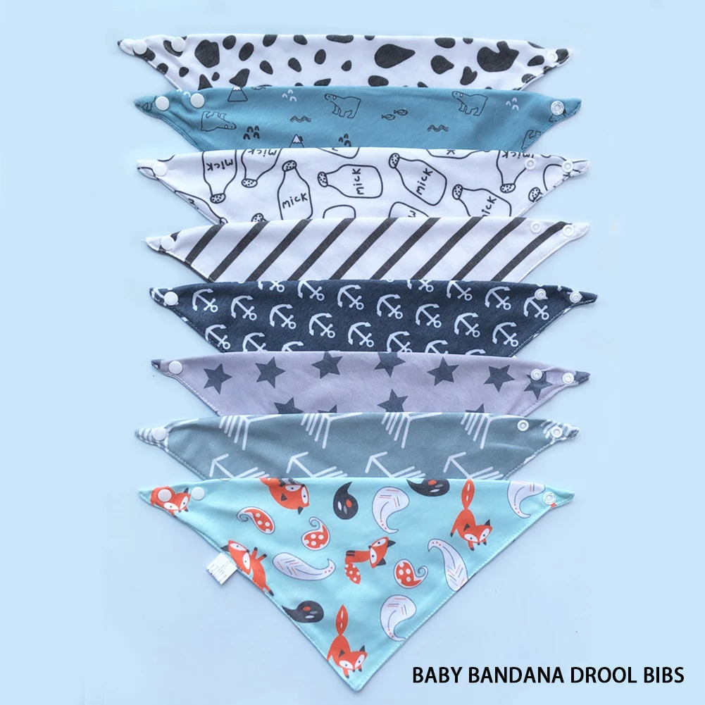 

8pcs/set Mixed Color Baby Bandana Drool Bibs Adjustable Washable Daily Multifunction Fashion Moisture Proof Foldable Boys Girls
