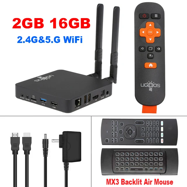 2G16G-MX3 Air Mouse UGOOS AM6 Android 9,0 Smart tv Box S922X DDR4 2 Гб ОЗУ 16 Гб ПЗУ 2,4G и 5G WiFi 1000M LAN BT5.0 4K HD Домашний медиаплеер телеприставка - Цвет: 2G16G-MX3 Air Mouse