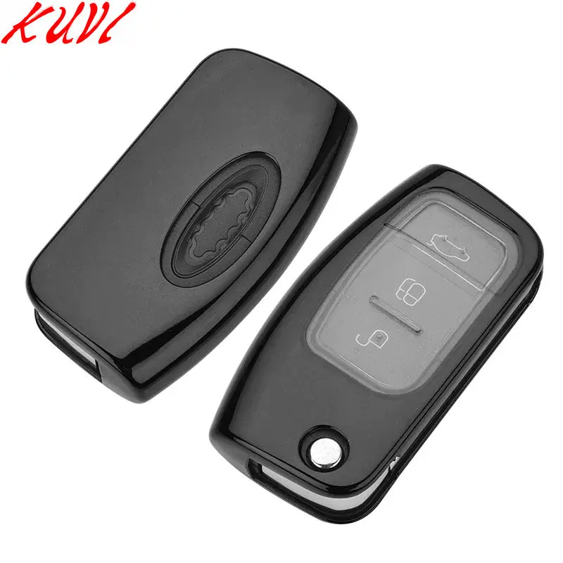 black Мягкий чехол для ключей из ТПУ для Ford Fiesta Focus 2 Ecosport Escape Car Flip Складной Дистанционный чехол для ключей 3 кнопки - Название цвета: black