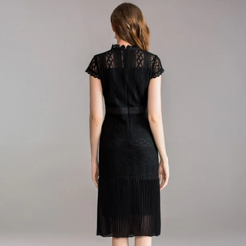 

new Sweet dress black Superior quality Spring summer women elegant sexy Party Dress XL plus size fashion work Lace dresses