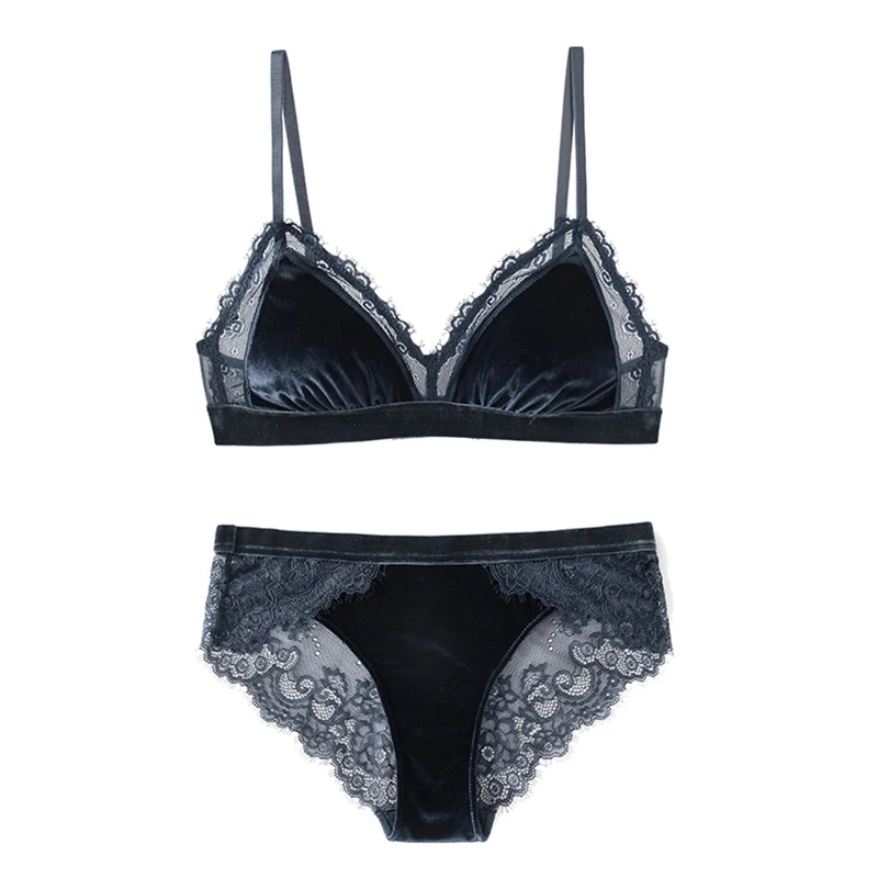 Женский бархатный бюстгальтер с треугольной чашечкой комплект кружевным