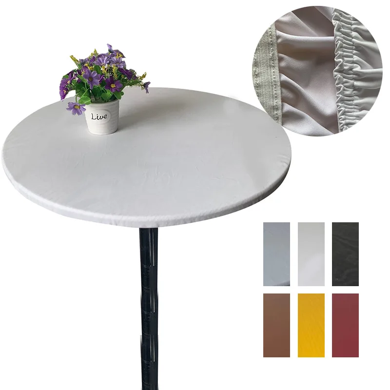 

Table Cover Cloth Protector Waterproof Polyester Round Tablecloth Catering Fitted Table Cover Elastic Edged Solid Color 120cm