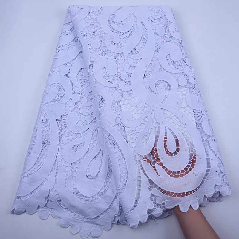 2020 Latest African Guipure Lace France White Water Soluble With Stone Lace fabric High Quality Nigeria Cord Lace Free Shipping
