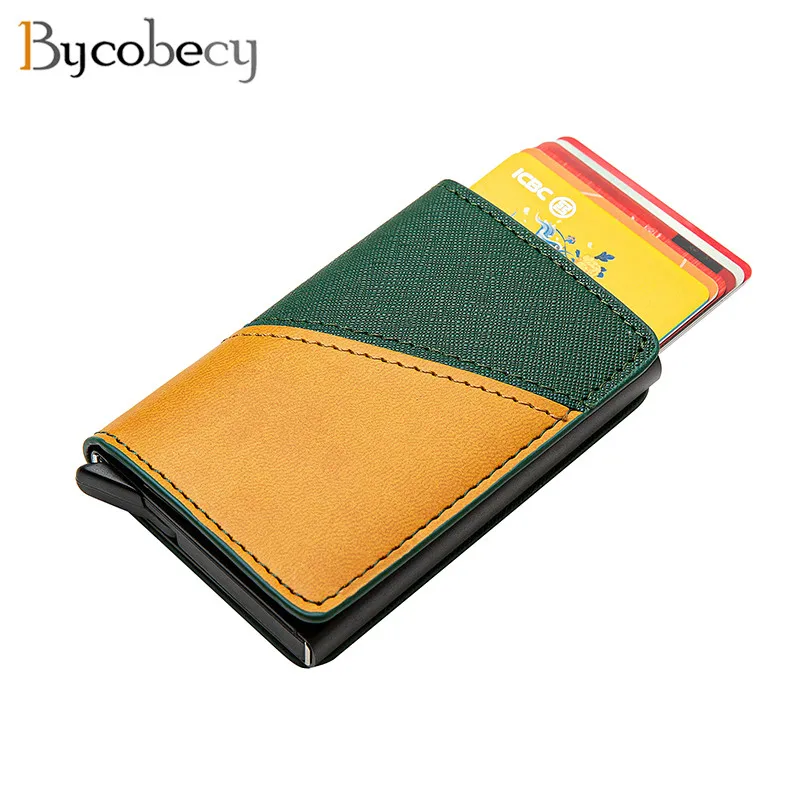 

Bycobecy 2023 Anti-theft Rfid Blocking Smart Wallet Men Leather Vintage Wallet Aluminum Box Case Card Holder Wallet Mini Purse