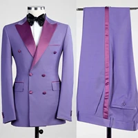 elegant light purple costume peak lapel men suits wedding groom tuxedo slim fit blazer 2 pcs jacket pant