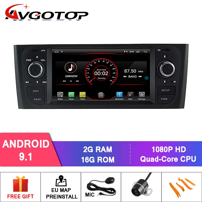 AVGOTOP Android 9 Автомагнитола для FIAT OID PUNTO MP3 MP4 Автомобильный Wi-Fi gps Мультимедиа
