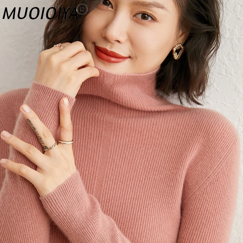 

Autumn Winter Women 100% Cashmere Pullover Turtleneck Elasticity Soft Sweater Female Warm Soft Basic Jumper Solid Slim Pull Femm