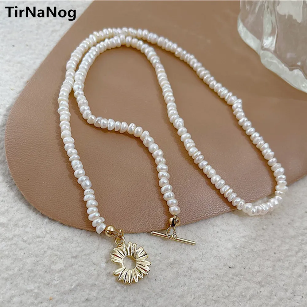 French Natural Freshwater Pearl Little Daisy Collarbone Contracted Small Grain Of Rice Pearls OT Clasp Flower Necklace
