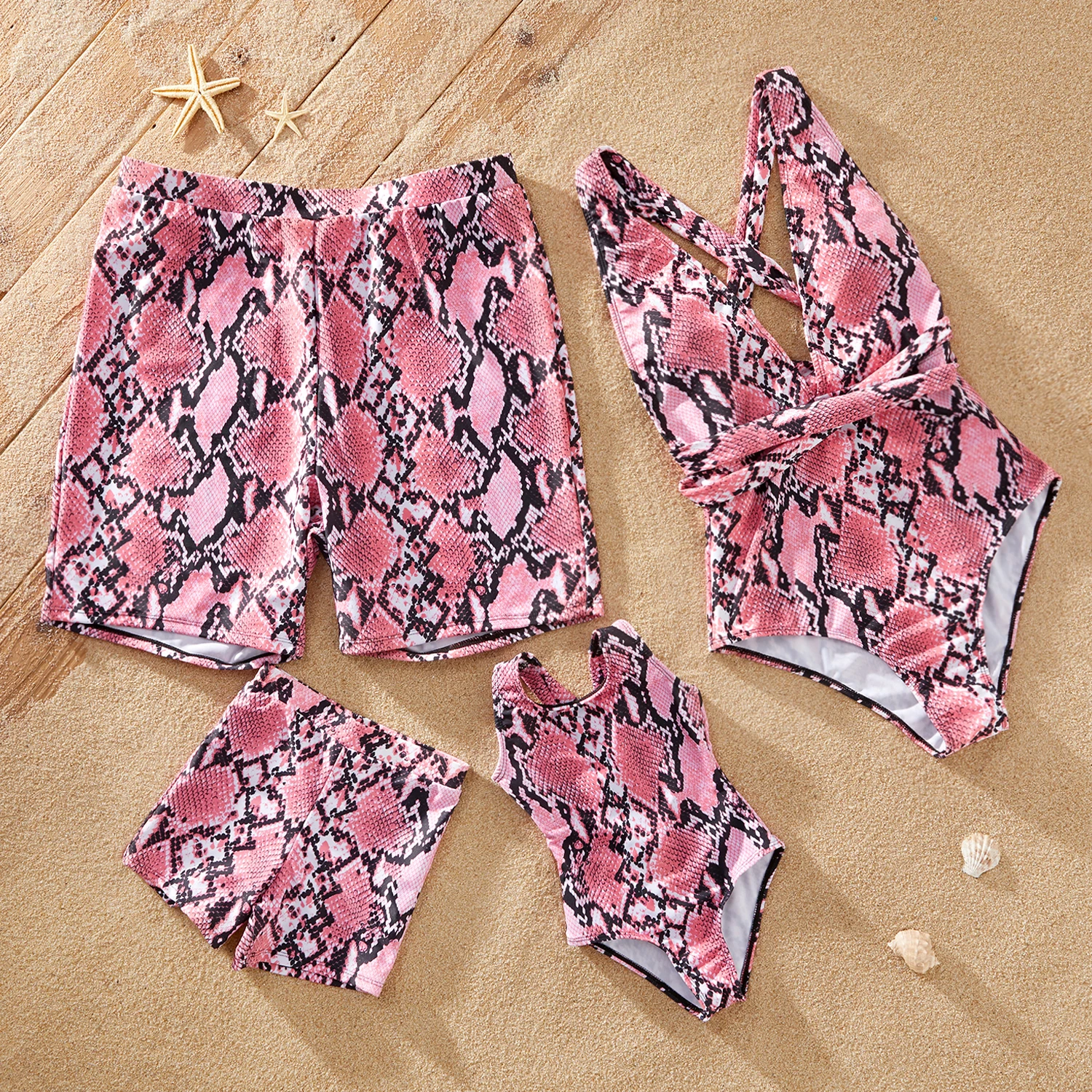 

Слитный купальник PatPat, с принтом змеиной кожи, темно-розовый, для мамы и девочки, лето подходящие купальники