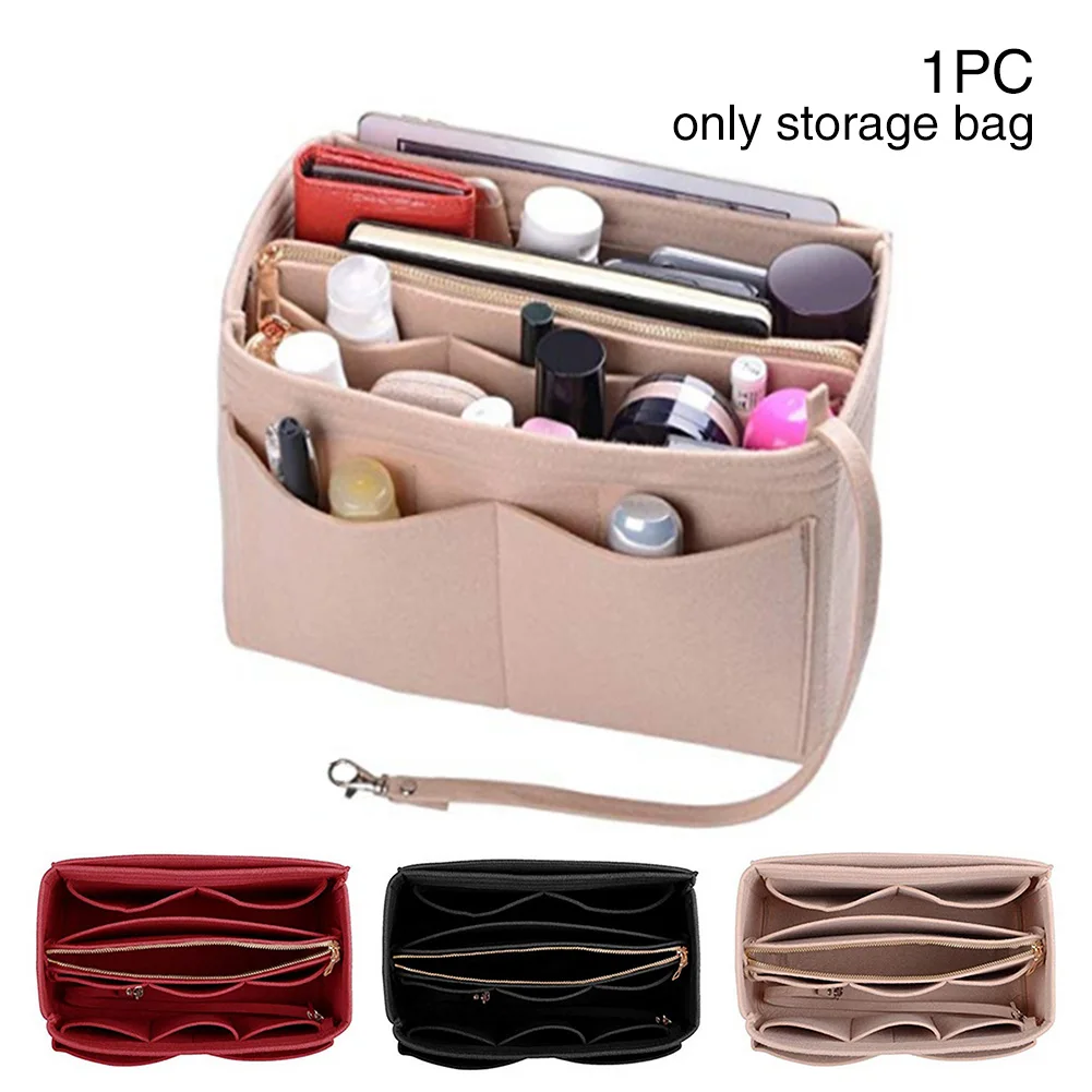 

Inner Purse With Detachable Pocket Travel For Handbag Zipper Make Up Pouch Storage Cosmetic Tote Organizer Felt Insert Bag