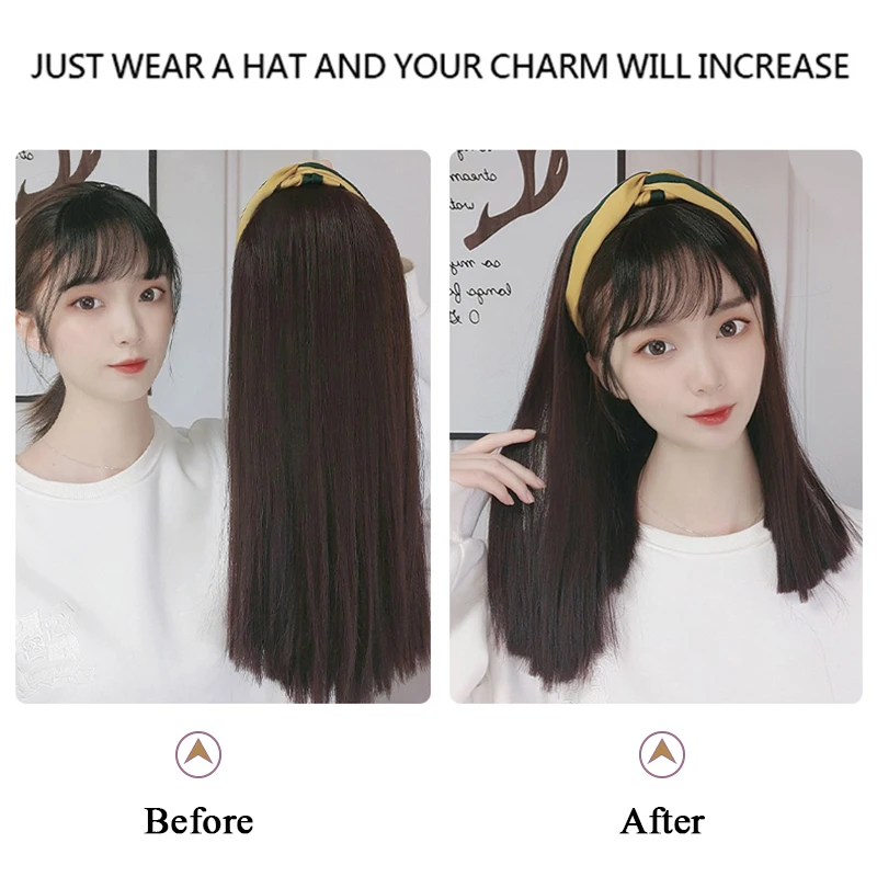 

AILIADE U-Part Synthetic Hair Extension Hair band With Hair one piece Wavy 3/4 Full Head Wig Long Straight Hairpieces For Women