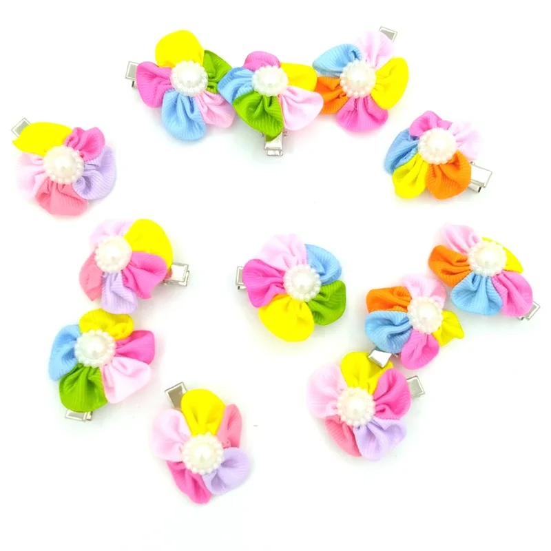 10 Pcs Small Dog Cat Bows Hair Grooming Puppy Accessories Flower Design For Pets Dog Hair Clips Yorkshire Hair Bows Alloy Clips