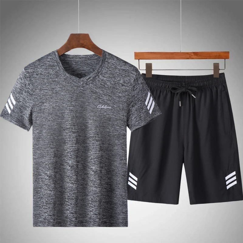 Мужской спортивный костюм из 2 предметов повседневная быстросохнущая футболка и