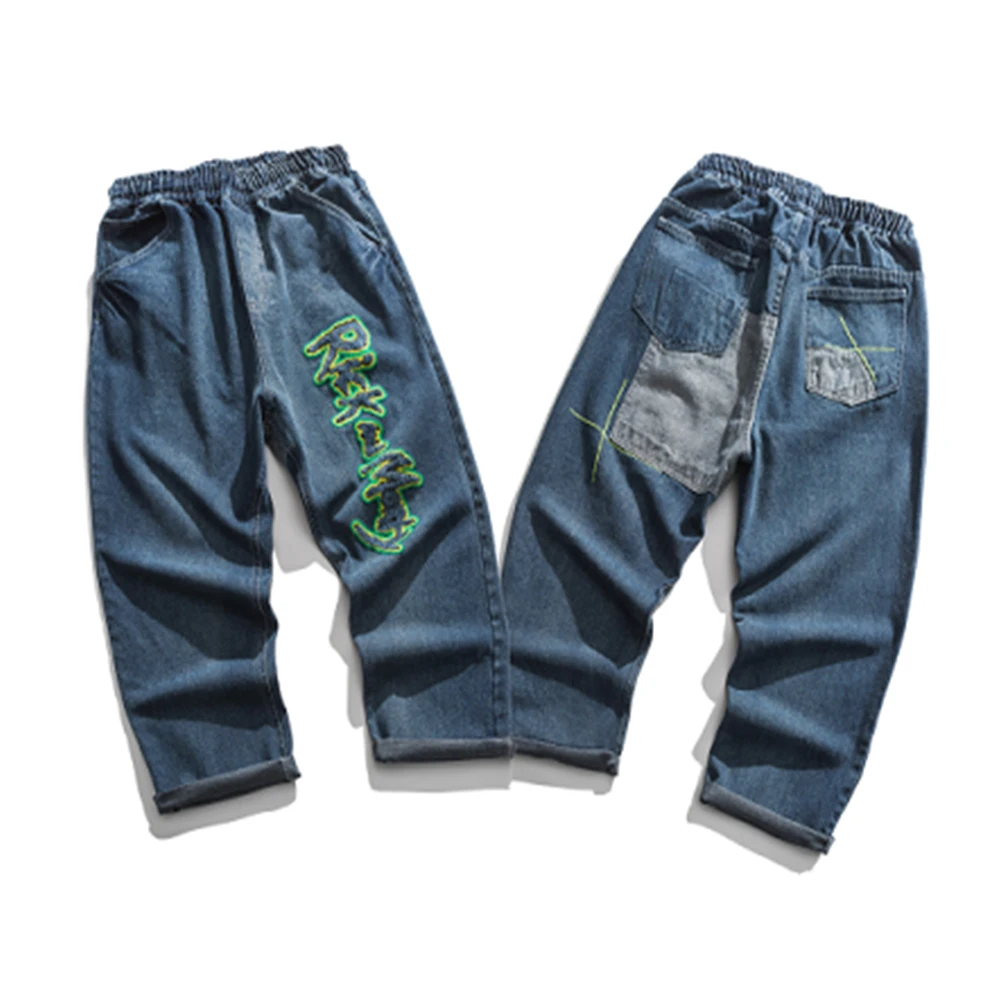 

KB 2021 New Men Spring High Street Fashion Casual Retro Tide Brand Old Loose Pants Letter Embroidery Jeans Men