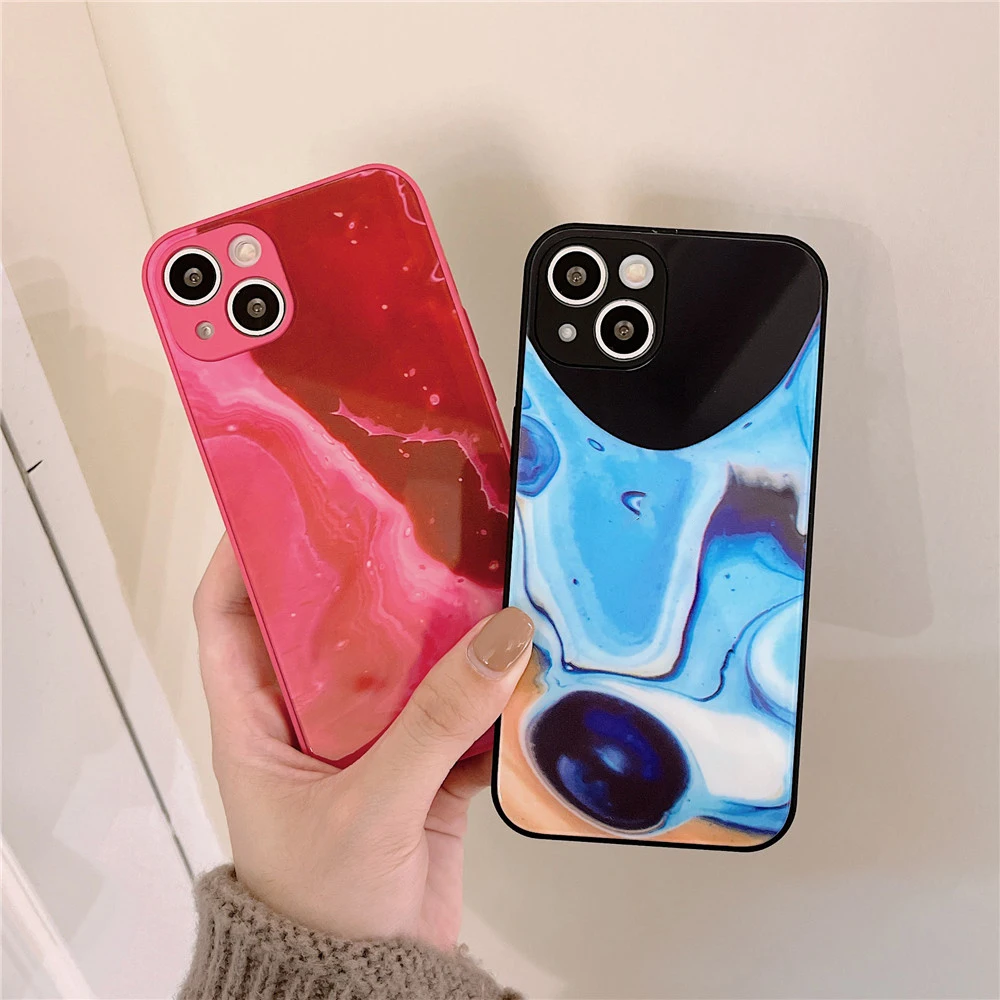 

Official Watercolor series phone Case For iphone6 7 8 plus back glass otter color Cover For Apple iphone 13 12 11 promax xs xr