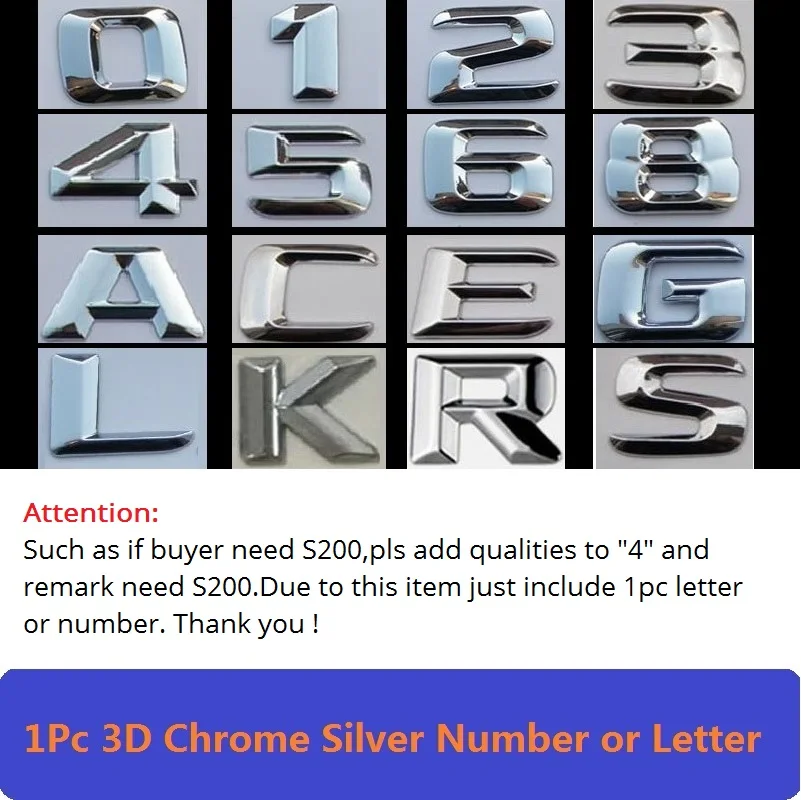 1Pc Letter or Numer 3D хром W221 W222 эмблема S63 S350 S500 4matic S CLA с буквенным принтом авто наклейка значок для автомобиля Логотип Эмблема для Мерседес Mercedes Benz AMG - Цвет: 1Pc Letter or Numer