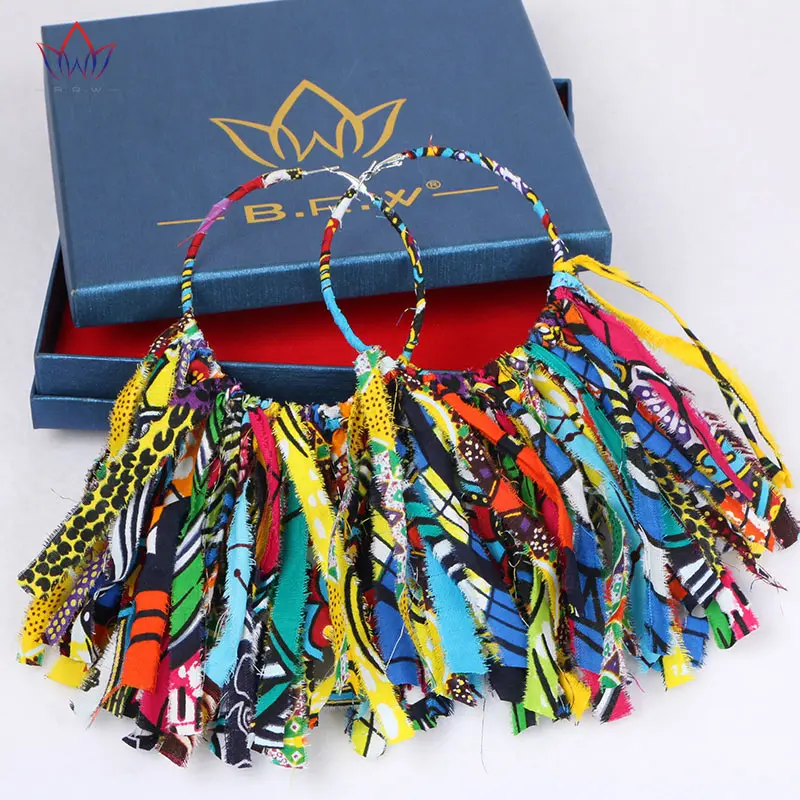 Summer African Earrings Fashion Women Africa Handmade Statement Circle Jewellery Print Wax Fabric Accessories | Тематическая одежда